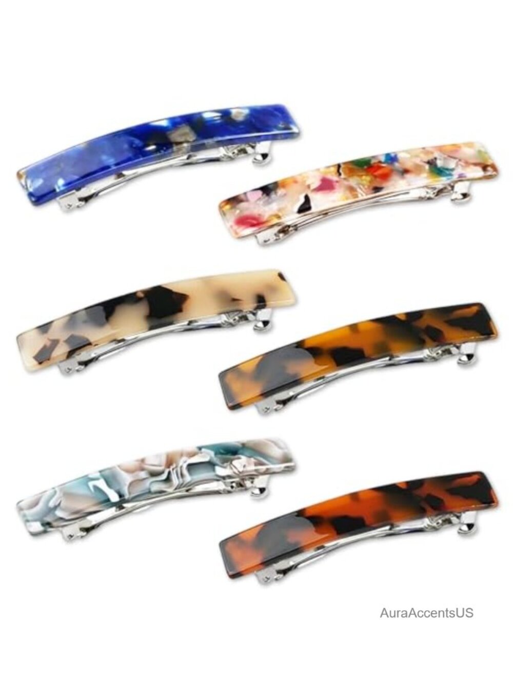 French Hair Barrettes for Women - 6 Pack Acetate Clips for Thick Thin Hair -